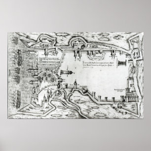 Kaart ter illustratie van de bezette La Rochelle Poster