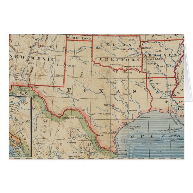  kaart - Texas CA.1888 Blank Inside Note Kaart (Voorkant Horizontaal)