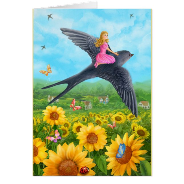 Kaart "Thumbelina en zwaluw" (Voorkant)