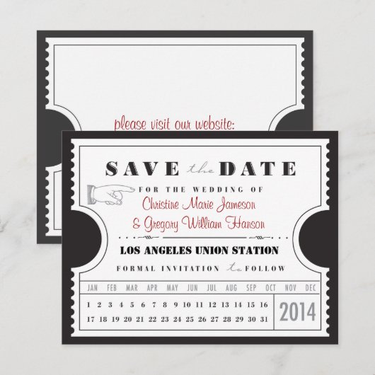 Kaart Ticket Punch Save the Date (Voorkant / Achterkant)