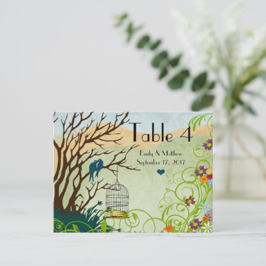 Kaart  Tortelduifjes en vogelkooi-weddenschap (Staand voorkant)