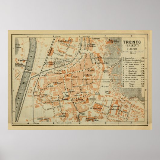  kaart Trento Italië (1911) Poster (Voorkant)