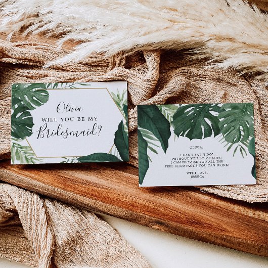 Kaart Tropisch Monstera Bridesmaid Voorstel
