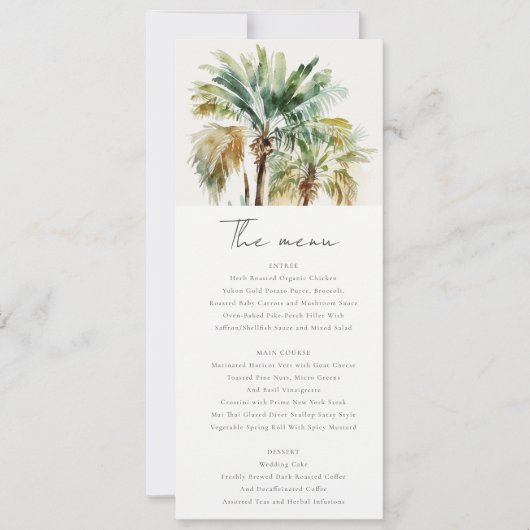 Kaart Tropisch Waterverf Palm Trees Wedding Menu (Voorkant)