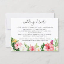 Kaart Tropische handpalmen trouwdetails invoegen