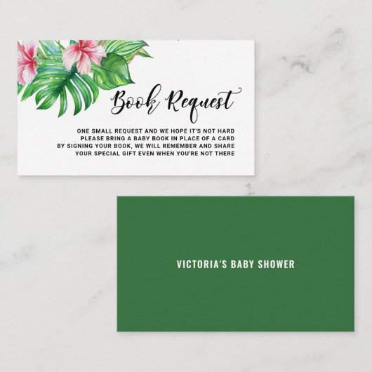 Kaart Tropische Monstera Baby shower Book Request Plaatskaartje (Voorkant / Achterkant)