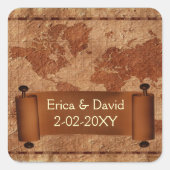  kaart trouwlabel vierkante sticker (Voorkant)