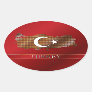 Kaart Turkije en metaal van de Turkse vlag Ovale Sticker