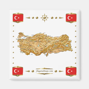 Kaart Turkije + Flags Magnet