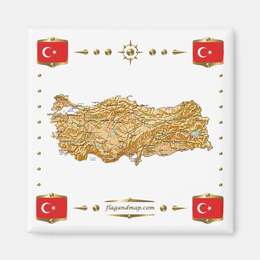 Kaart Turkije + Flags Magnet (Voorkant)