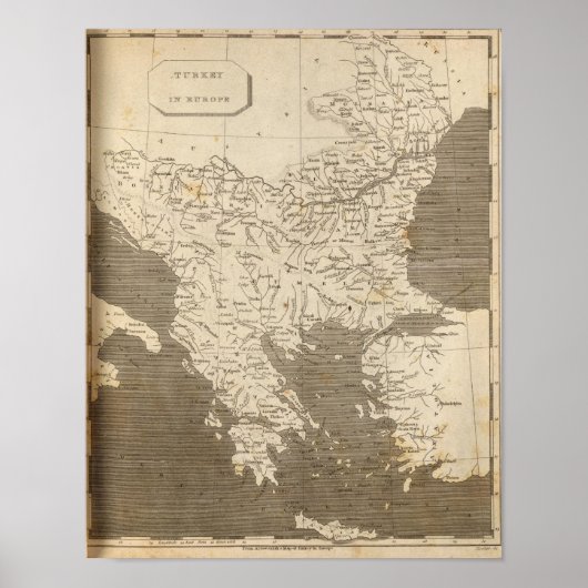 Kaart Turkije in Europa door Arrowsmith Poster (Voorkant)