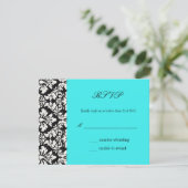 Kaart Turquoise Damask Wedding Response RSVP (Staand voorkant)