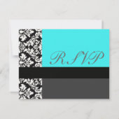 Kaart Turquoise Damask Wedding Response RSVP (Achterkant)