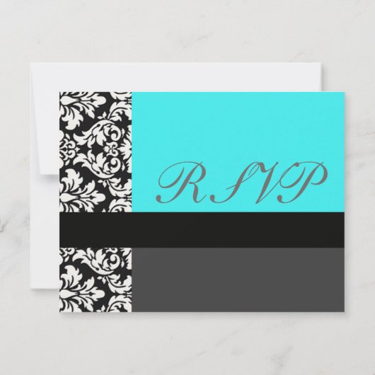 Kaart Turquoise Damask Wedding Response RSVP (Achterkant)