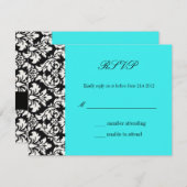 Kaart Turquoise Damask Wedding Response RSVP (Voorkant / Achterkant)