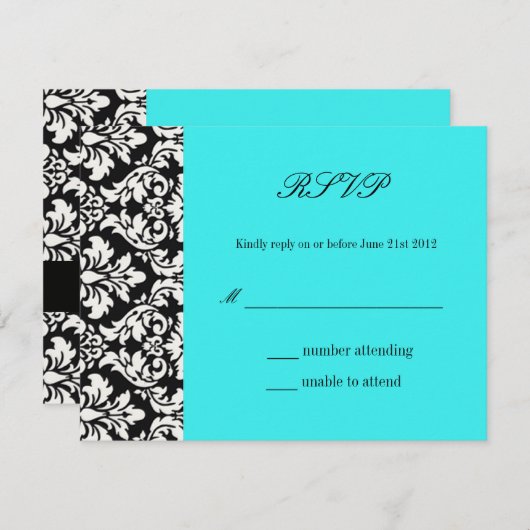 Kaart Turquoise Damask Wedding Response RSVP (Voorkant / Achterkant)