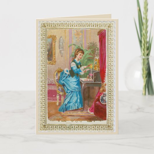 Kaart uit 1875 - Victoriaans dame aan tafel (Voorkant)