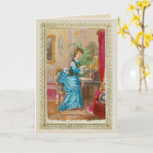 Kaart uit 1875 - Victoriaans dame aan tafel (Gele Bloem)