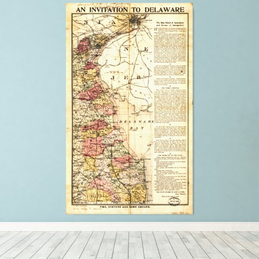 Kaart "Uitnodiging aan Delaware" (1903) Canvas Afdruk (Insitu (Houten vloer))