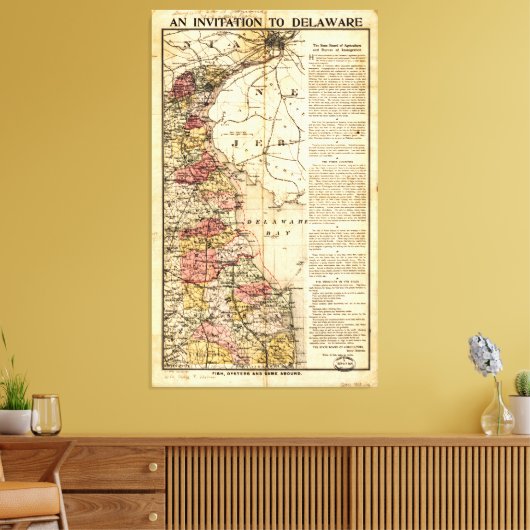 Kaart "Uitnodiging aan Delaware" (1903) Canvas Afdruk (Insitu (Woonkamer))