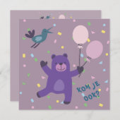kaart uitnodiging beertje met ballon (Voorkant / Achterkant)