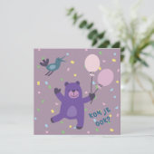 kaart uitnodiging beertje met ballon (Staand voorkant)