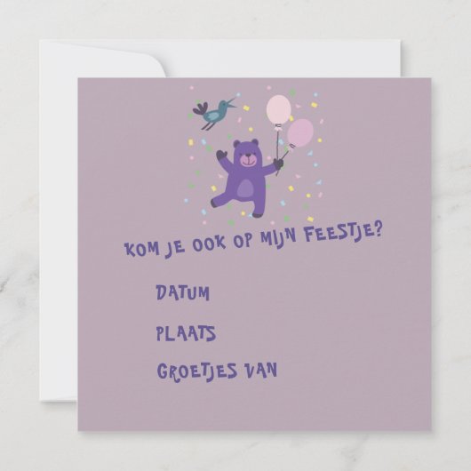  kaart uitnodiging beertje met ballon (Achterkant)