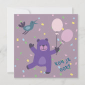  kaart uitnodiging beertje met ballon (Voorkant)