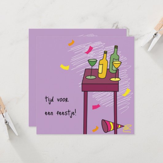 kaart uitnodiging feestje (Voorkant / Achterkant in situ)