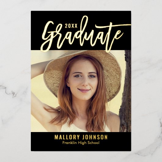 Kaart Uitnodiging Folie Afstuderen geborstelde Gli (Voorkant)