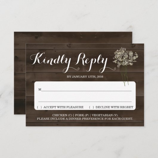 Kaart Uitnodigingsantwoord Invoegen | Rustic Babys (Voorkant / Achterkant)