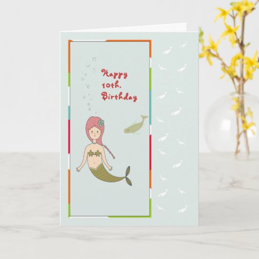 Kaart van 10 jaar oud meisje met Zeemeermin (Gele Bloem)
