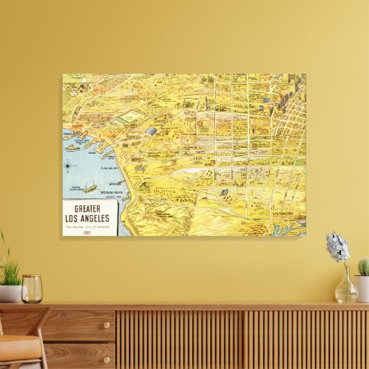  kaart van 1932: Los Angeles opnieuw ingesteld Canvas Afdruk (Insitu (Woonkamer))