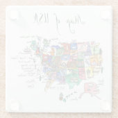 Kaart van Aantrekkingen van de Verenigde Staten va Glazen Onderzetter (Achterkant)