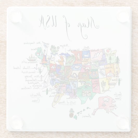 Kaart van Aantrekkingen van de Verenigde Staten va Glazen Onderzetter (Achterkant)