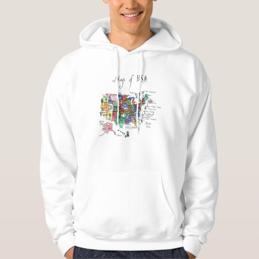Kaart van Aantrekkingen van de Verenigde Staten va Hoodie (Voorkant)