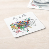 Kaart van Aantrekkingen van de Verenigde Staten va Kartonnen Onderzetters (Schuin)