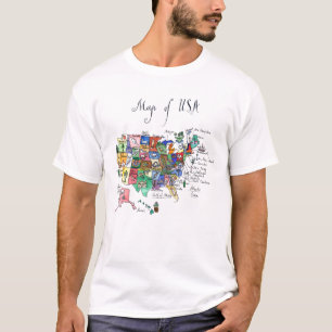 Kaart van Aantrekkingen van de Verenigde Staten va T-shirt