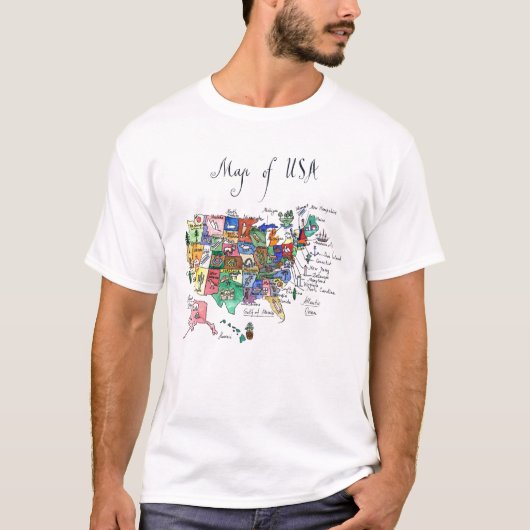 Kaart van Aantrekkingen van de Verenigde Staten va T-shirt (Voorkant)