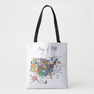 Kaart van Aantrekkingen van de Verenigde Staten va Tote Bag