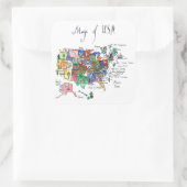 Kaart van Aantrekkingen van de Verenigde Staten va Vierkante Sticker (Tas)