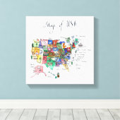 Kaart van Aantrekkingen Verenigde Staten van Ameri Canvas Afdruk (Insitu (Houten vloer))