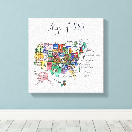 Kaart van Aantrekkingen Verenigde Staten van Ameri Canvas Afdruk (Insitu (Houten vloer))