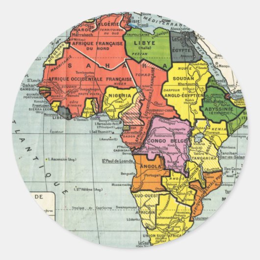  kaart van AFrica, Franse tekst Ronde Sticker (Voorkant)