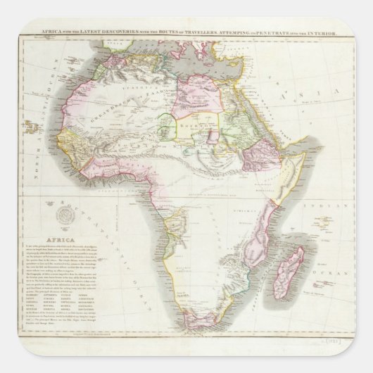 Kaart van Afrika, 1821 Vierkante Sticker (Voorkant)