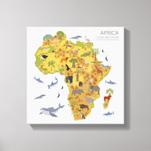 Kaart van Afrika   Flora en fauna Canvas Afdruk
