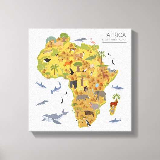Kaart van Afrika | Flora en fauna Canvas Afdruk (Voorkant)