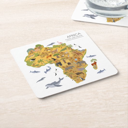 Kaart van Afrika | Flora en fauna Kartonnen Onderzetters (Schuin)