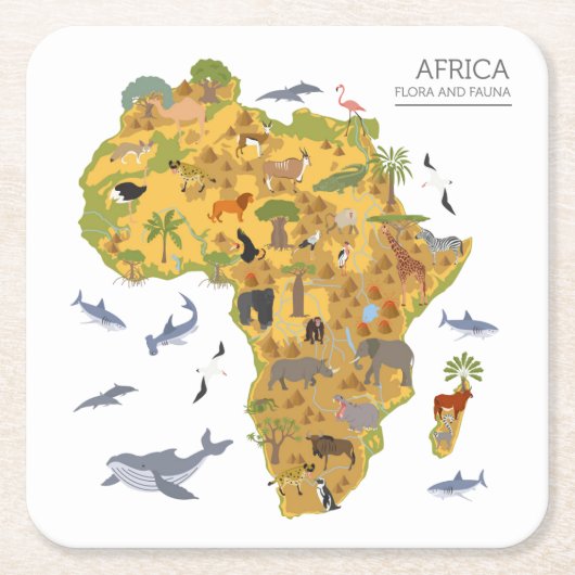 Kaart van Afrika | Flora en fauna Kartonnen Onderzetters (Voorkant)