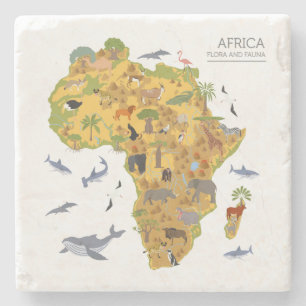 Kaart van Afrika Flora en fauna Stenen Onderzetter